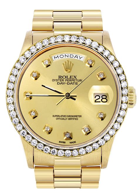 rolex day date gold diamanten|Rolex watch diamond bezel prices.